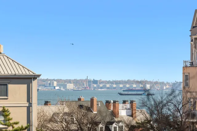 a view of a lake with a city