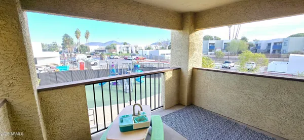 a view of a city from a balcony