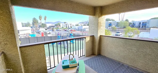 a view of a city from a balcony