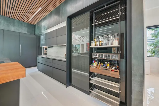 a walk in closet in a balcony