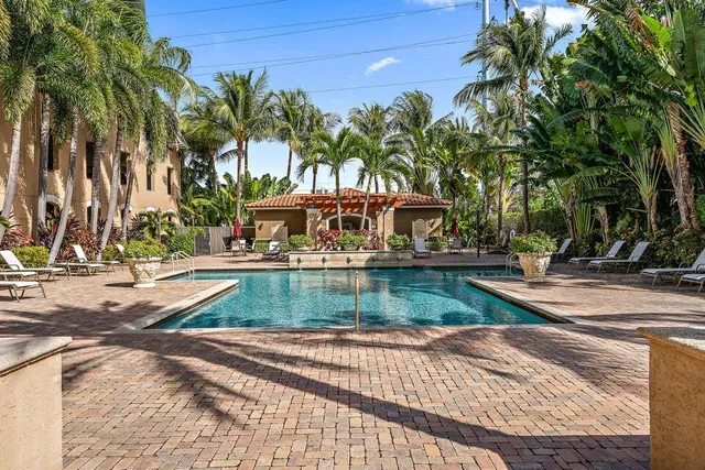 a view of a yard with palm trees