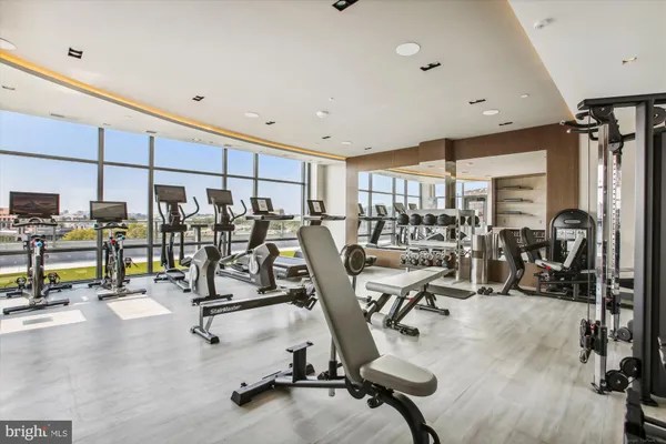 a view of a room with gym equipment