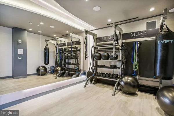 a view of a room with gym equipment