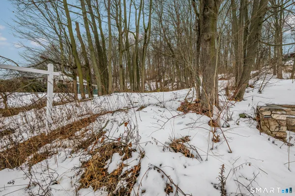 a view of a yard covered in snow