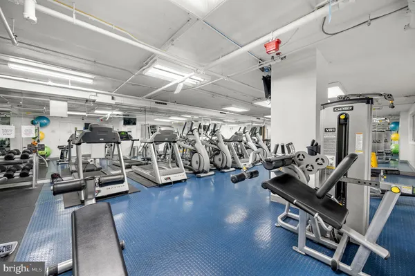 a view of a room with gym equipment