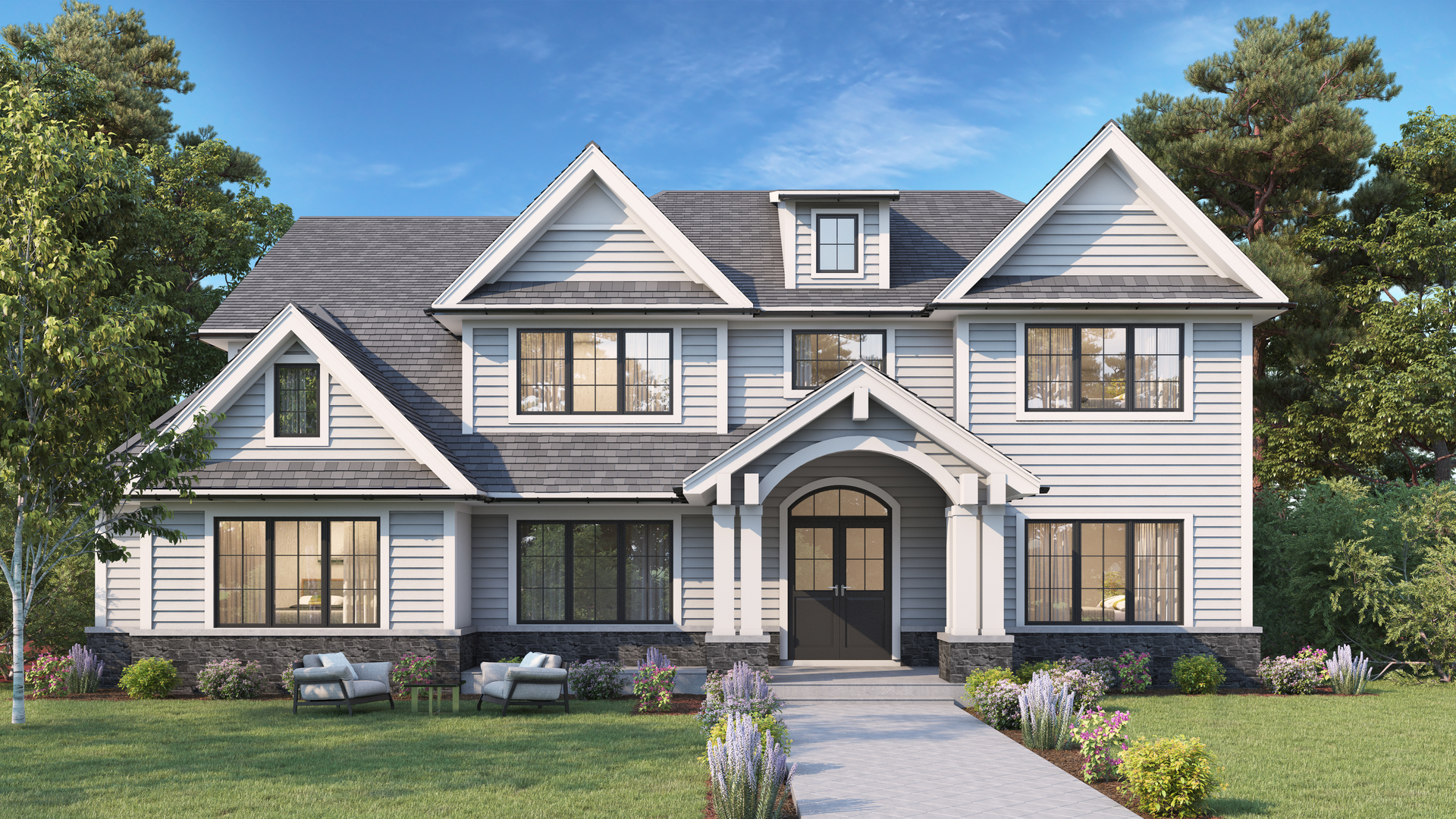 a front view of a house with a yard