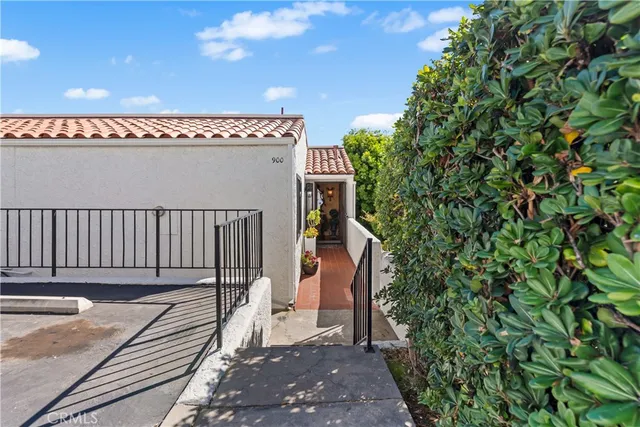 a balcony with a bench