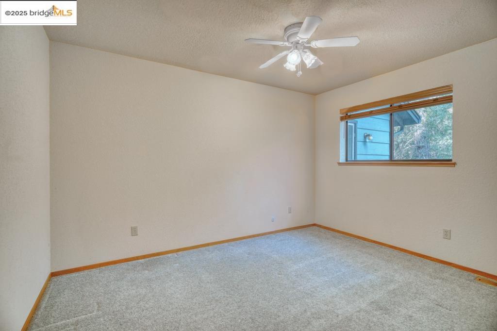 19195 Ferretti Road Groveland, CA 95321 - Photo 18 of 51 Unfurnished room featuring carpet, a textured ceiling, and a ceiling fan