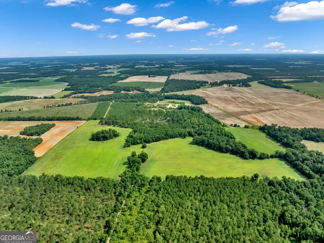 an aerial view of a houses with a yard