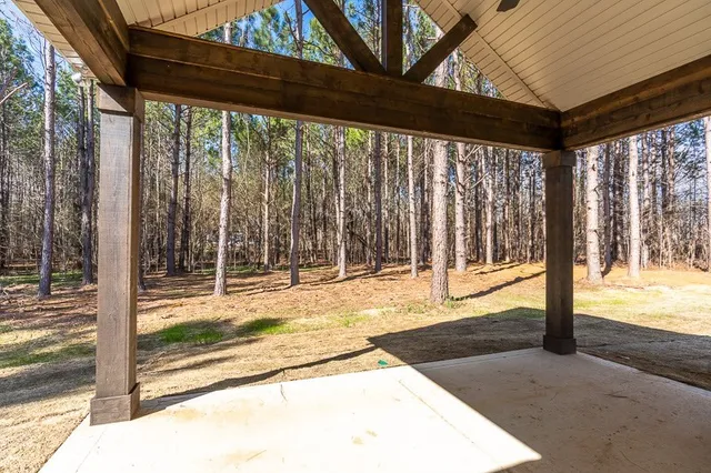 a view of backyard with porch