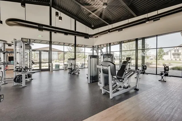 a view of a room with gym equipment