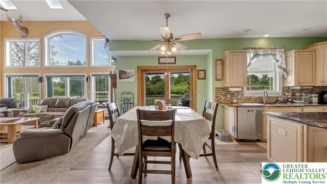 a view of a hallway with windows