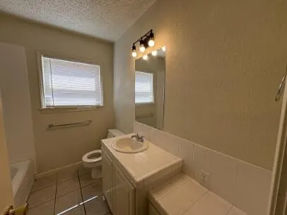 a bathroom with a sink a toilet and mirror