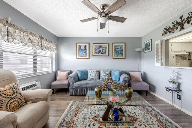a living room with furniture a rug and a window