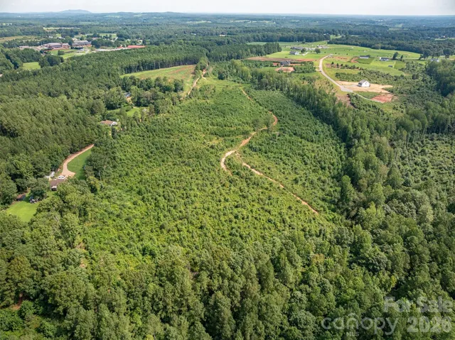 an aerial view of mountains with green space and fog