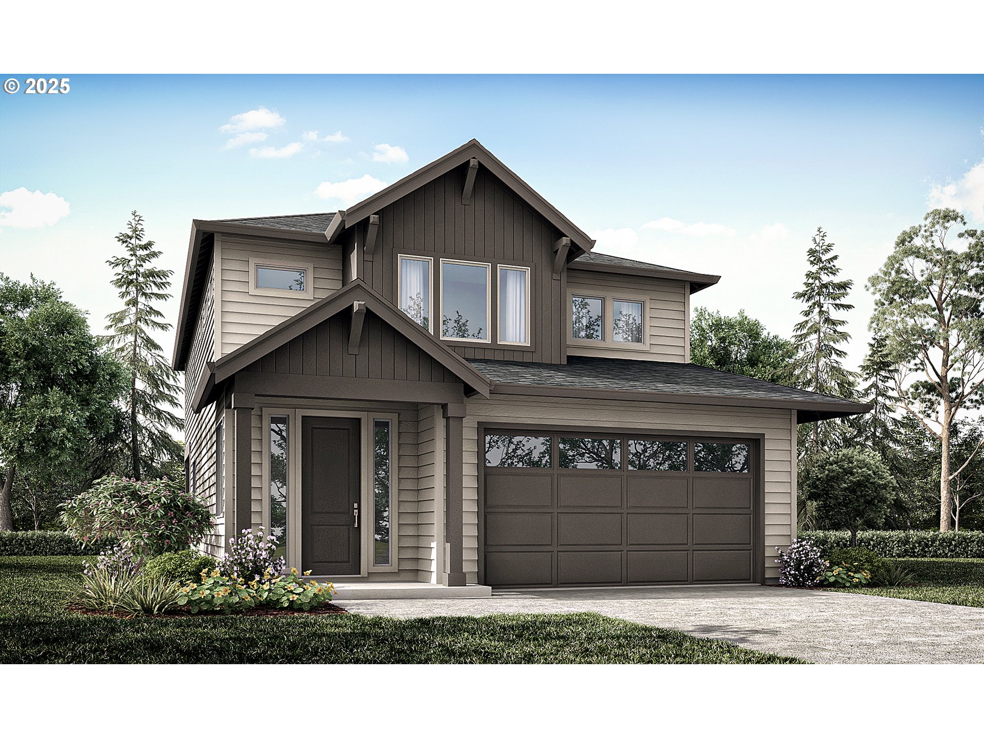 a front view of a house with a garden