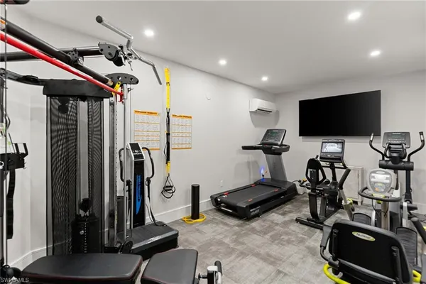 a view of a room with gym equipment