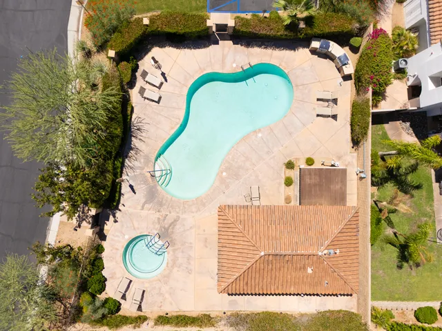 an aerial view of a highlighted house