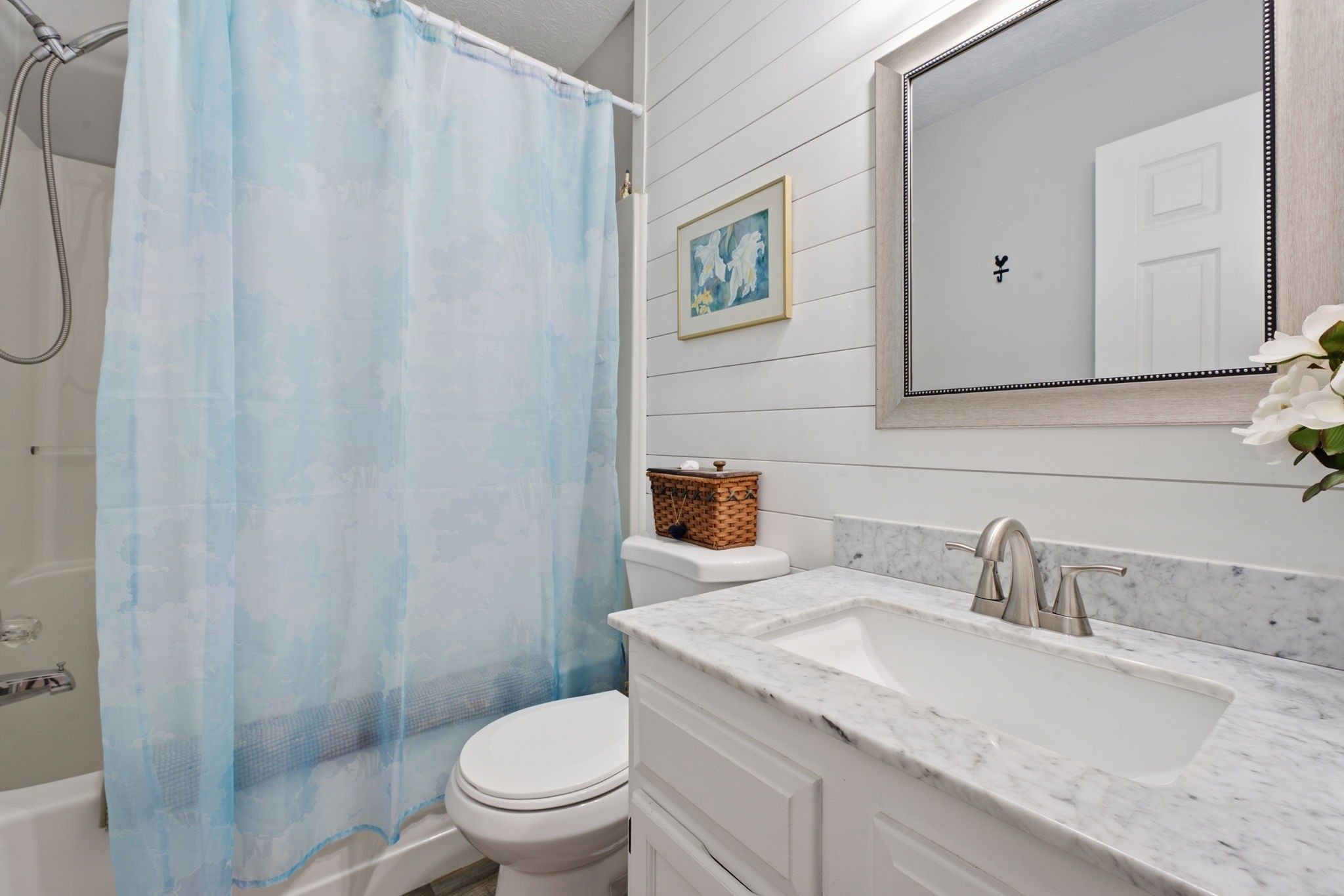 255 St Mary's Road Buffalo Valley, TN 38548 - Photo 27 of 36 a bathroom with a granite countertop sink toilet and a mirror