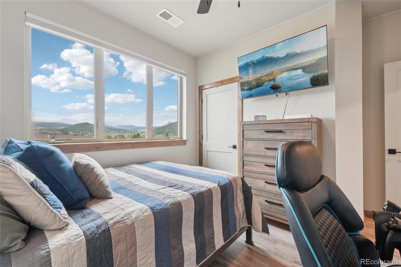 1700 Wildfire Road, Unit 301 Estes Park, CO 80517 - Photo 24 of 38 a bedroom with a bed and a painting on the wall