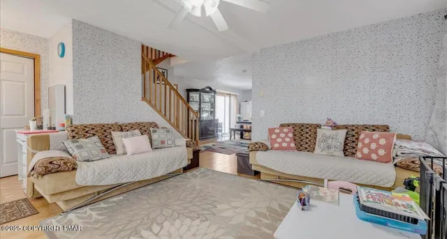 a living room with furniture