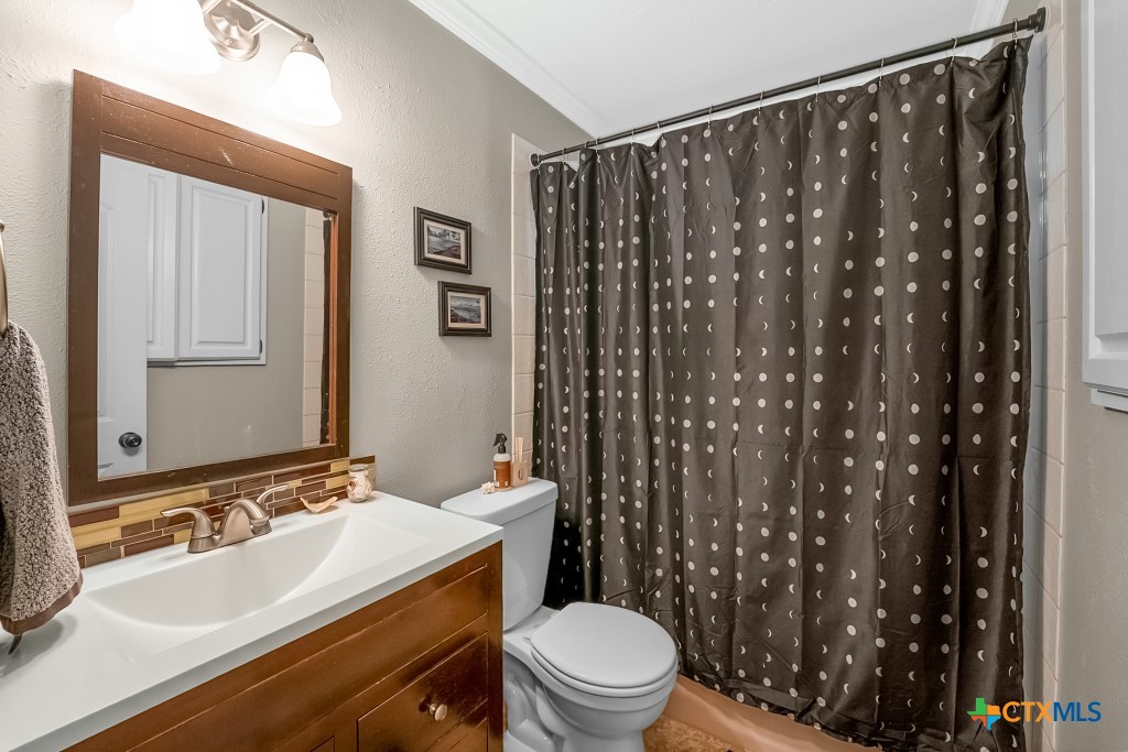 805 Sunrise Trail Spring Branch, TX 78070 - Photo 12 of 25 a bathroom with a sink mirror vanity and toilet