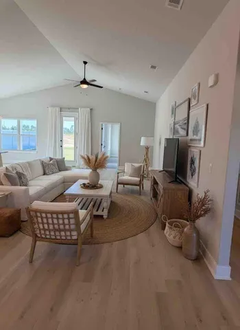 a living room with furniture