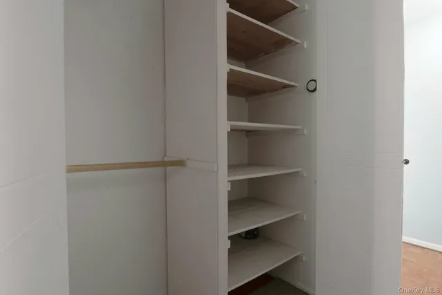 a view of walk in closet with empty racks