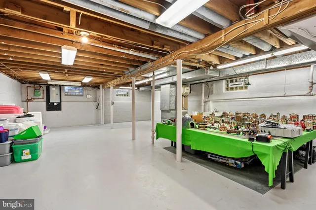 a view of a garage with storage