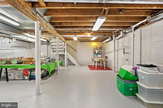 a view of a garage with storage