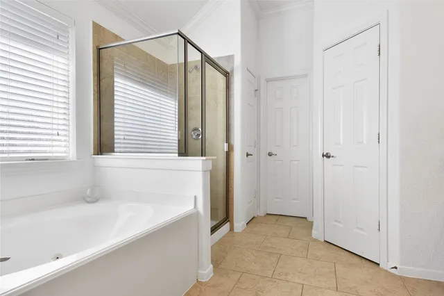 a bathroom with a bathtub and a shower