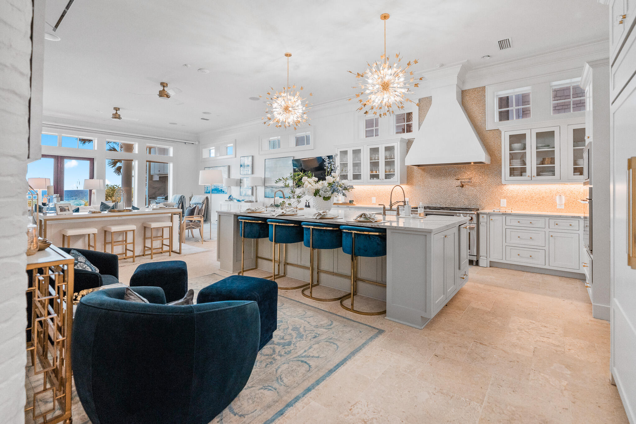 756 Blue Mountain Road Santa Rosa Beach, FL 32459 - Photo 14 of 86 a living room with stainless steel appliances kitchen island granite countertop furniture and a kitchen view