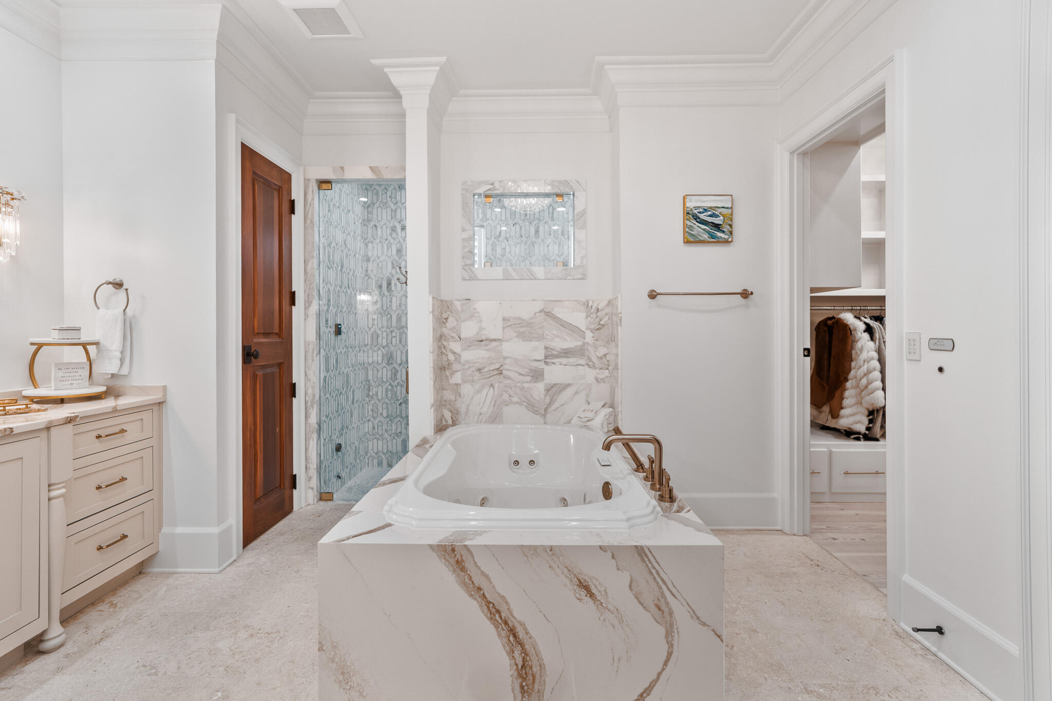 756 Blue Mountain Road Santa Rosa Beach, FL 32459 - Photo 38 of 86 a bathroom with a tub sink and mirror