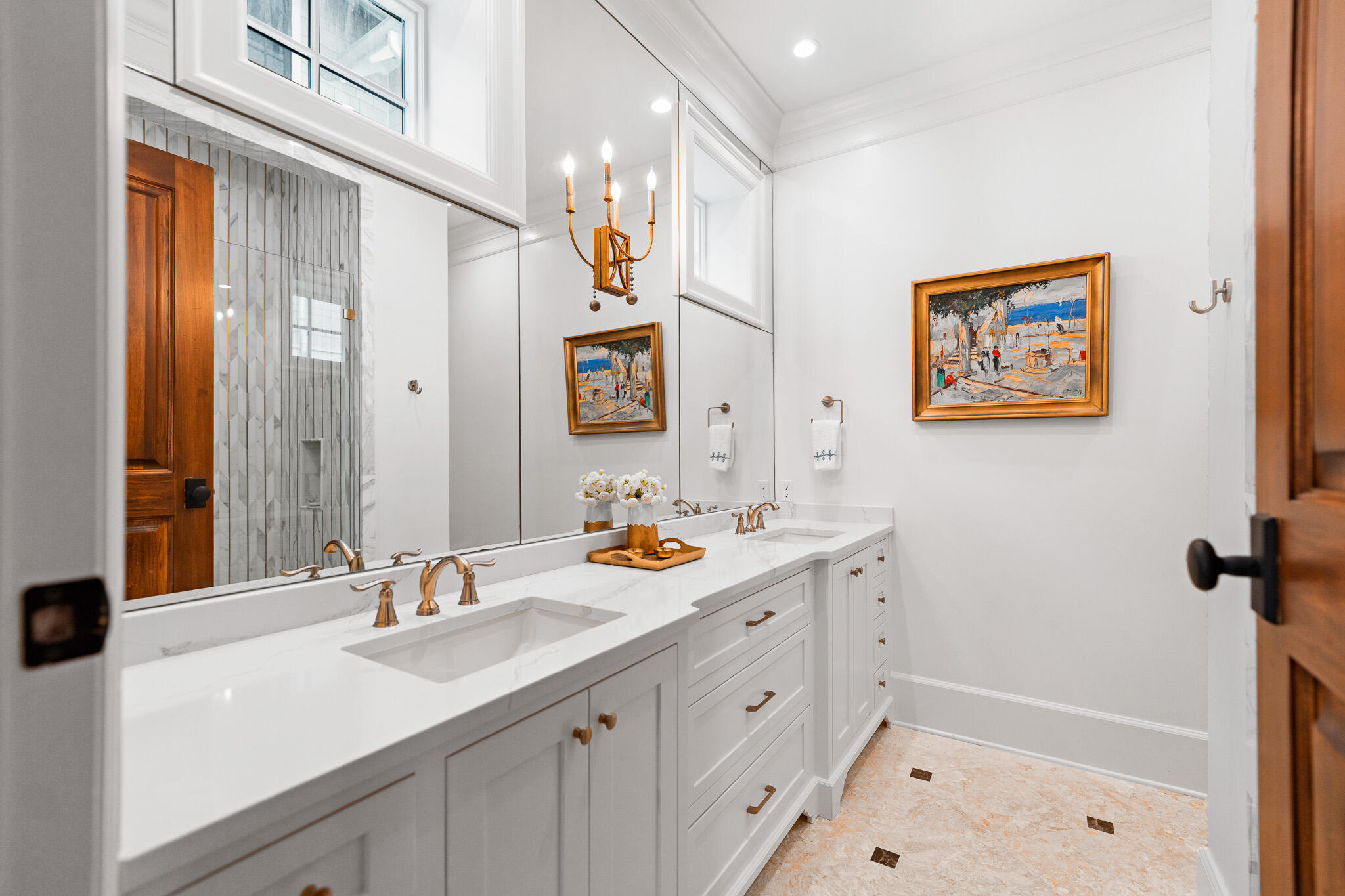 756 Blue Mountain Road Santa Rosa Beach, FL 32459 - Photo 56 of 86 a bathroom with a tub sink double vanity and mirror