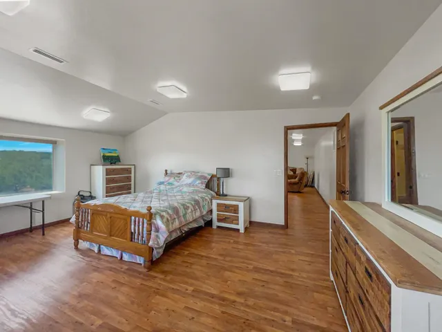 a bedroom with furniture and a wooden floor
