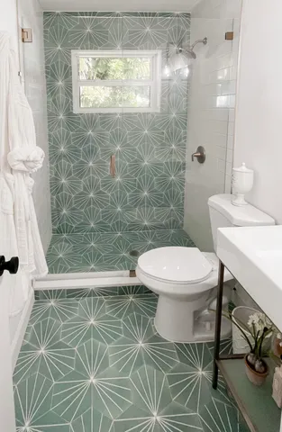 a bathroom with a toilet and a shower