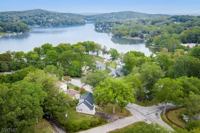 an aerial view of a houses with lake view