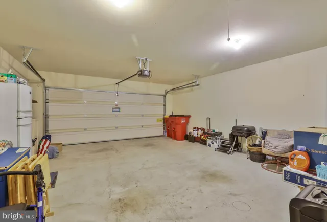 a view of a garage with storage