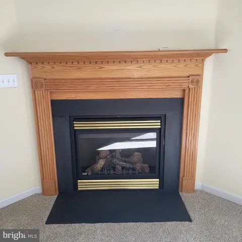 a view of fireplace with wooden floor
