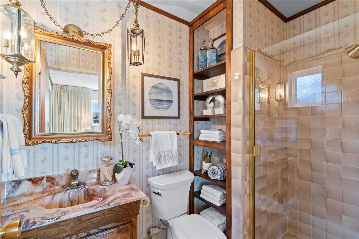 1470 Inskip Drive Campbell, CA 95008 - Photo 31 of 43 a bathroom with a sink a toilet and shower