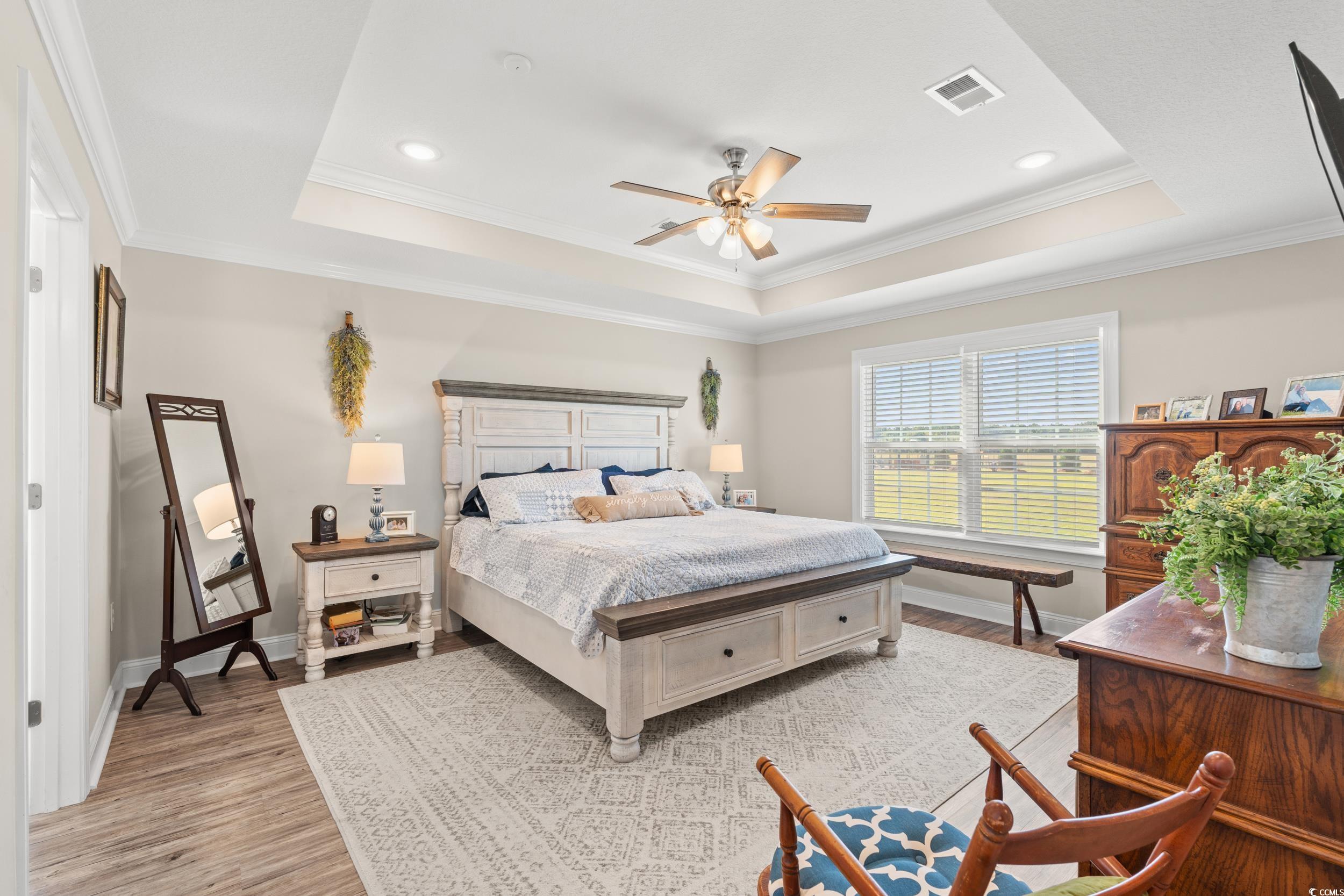 1333 Zion Road Aynor, SC 29544 - Photo 12 of 34 Bedroom featuring crown molding, ceiling fan, a tr