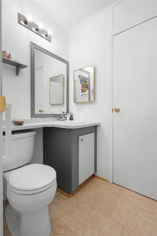 a bathroom with a toilet a sink and mirror