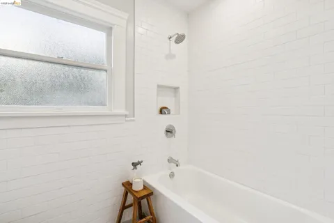 a bathroom with a bathtub