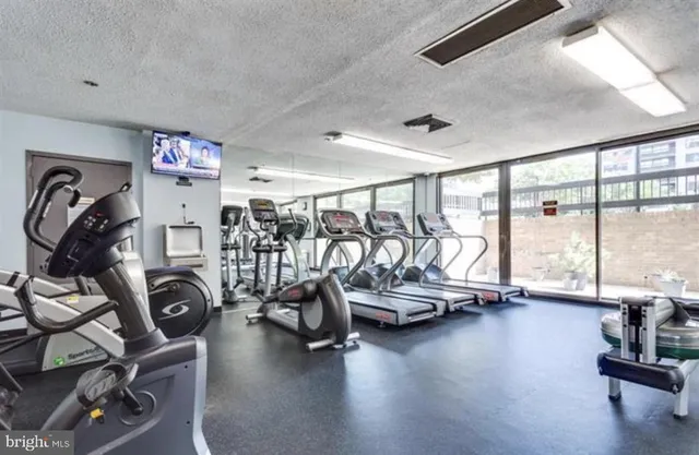 a view of a room with gym equipment