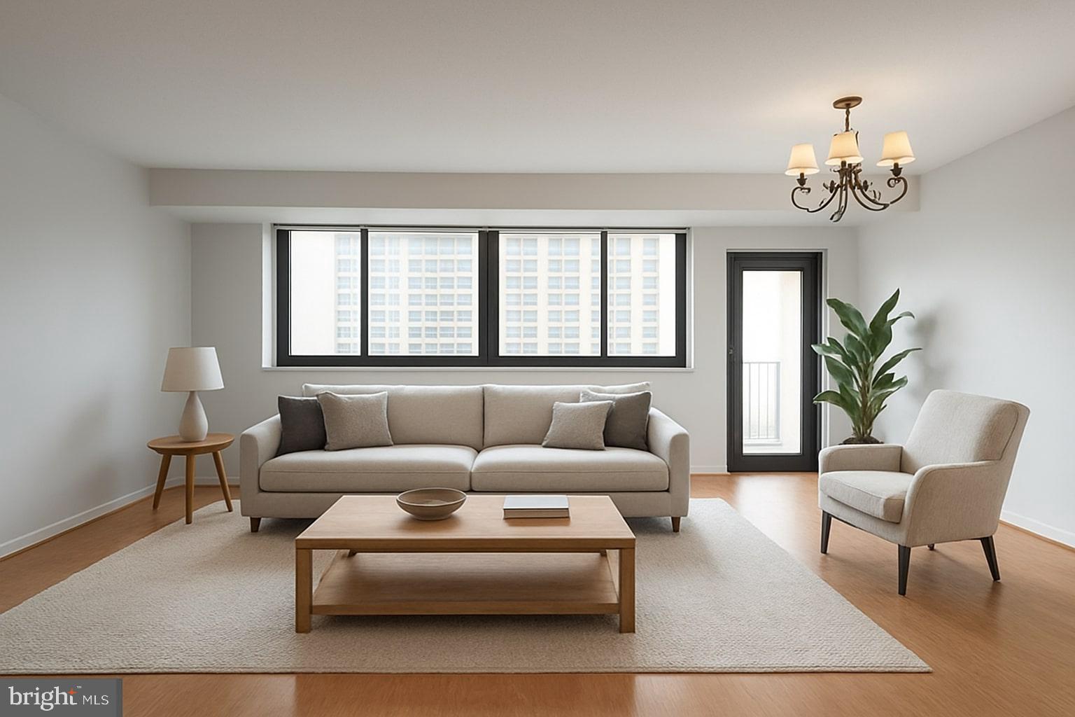 5501 Seminary Road, Unit 1113S Falls Church, VA 22041 - Photo 9 of 43 a living room with furniture a chandelier and a window