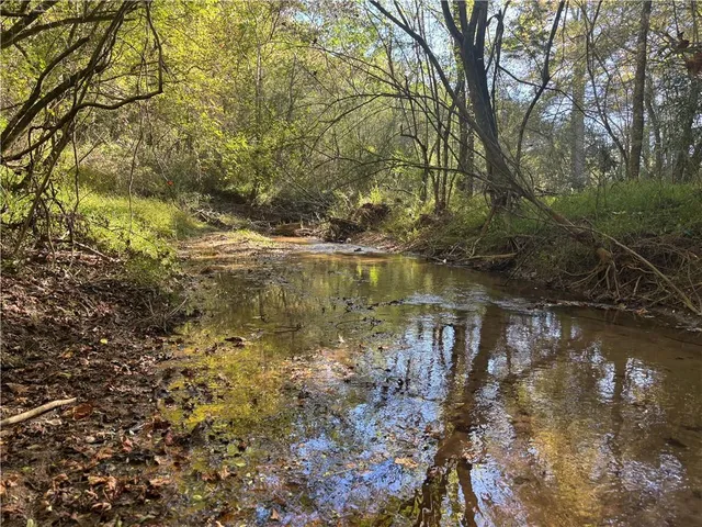 a view of lake with green space