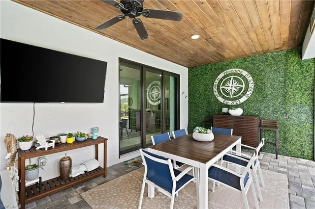 a view of a chairs and table in a patio