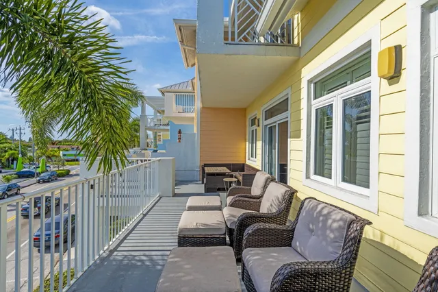 a building outdoor space with patio furniture