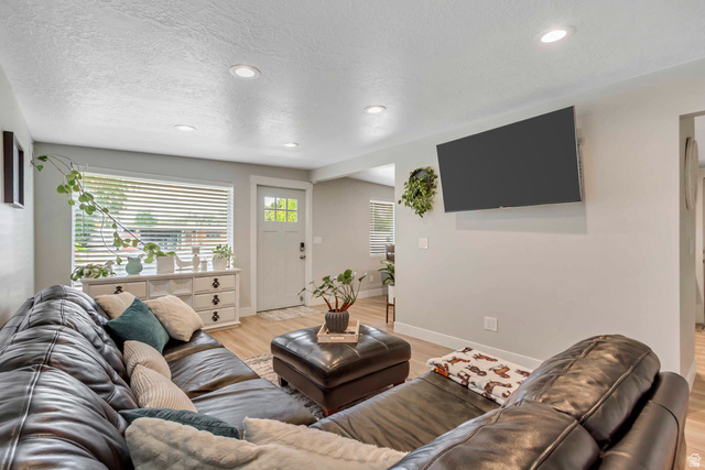 48 Moon Ridge Drive Murray, UT 84107 - Photo 5 of 30 Living area featuring recessed lighting, light wood-finish flooring, and a paneled entry door with glass inserts