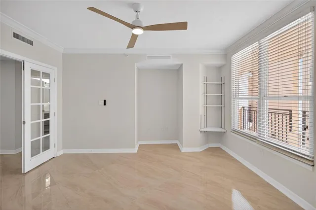 an empty room with a empty shelves